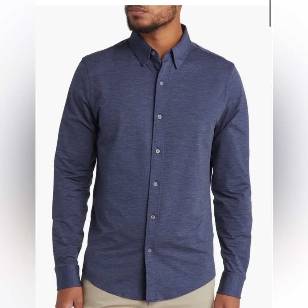 RHONE Men's Long Sleeve Button-Down Shirt in Heather Navy
